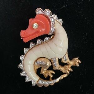 Hattie Carnegie Brooch Rhinestone Dragon Vintage 1960's